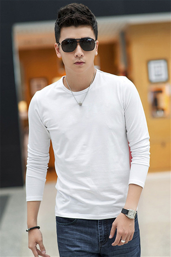 Hotyv Korean Fashion Long Sleeve Lycra Cotton Casual T-shirt HTS033 White