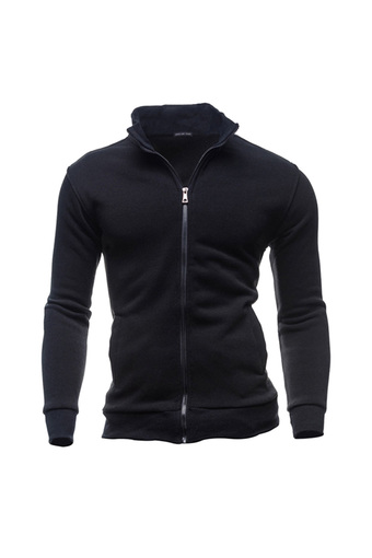 Men Warm Zipper Coat Jacket Slim Fit Casual Sleeve Outwear(Black)