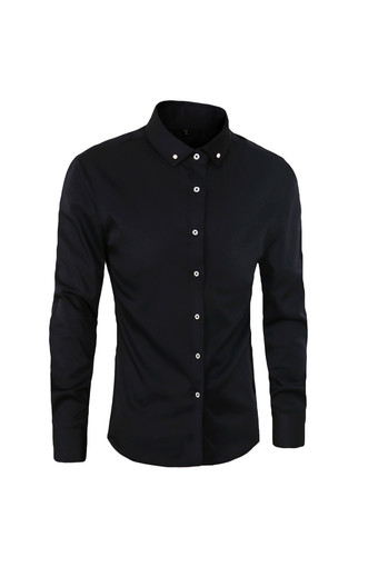 Korean Style Slim Fashion Solid Color Men&#039;s Shirt Casual Solid Long Sleeved Men Shirts(black)
