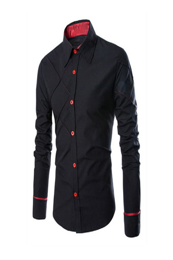 Men shirt 0s9 Casual Slim Fit Long Sleeve Shirts (Black)