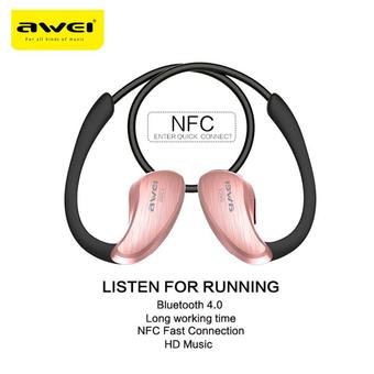 Awei หูฟังบลูทูธ Waterproof Sports Wireless Bluetooth Headset Headphone Built-in NFC Compatible for WP/ Android /IOS Smart Phone - สีชมพู