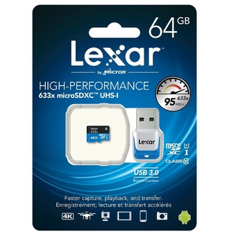 Lexar 64GB 633x Micro SD with USB3.0 Card Adapter (95MB/s)