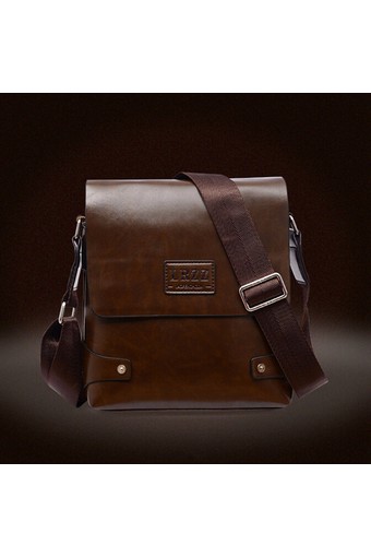 Leather Briefcase Casual Business Messenger Crossbody Handbag Deep brown
