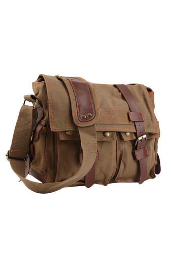 OH Men&#039;s Vintage Canvas Leather School Military Shoulder Messenger Bag NEW Coffee