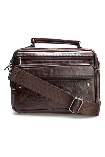 Chinatown Leather กระเป๋าสะพายหนังแท้หูจับสายสะพายถอดได้ทรงนอน ขนาด ipad-mini รุ่น ซิปยื่นนอน - สีน้ำตาล