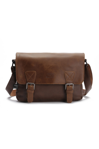 360DSC Three-box Fashion Business Men PU Leather Flap-Over Cross Body Bag Messenger Shoulder Bag - Light Coffee
