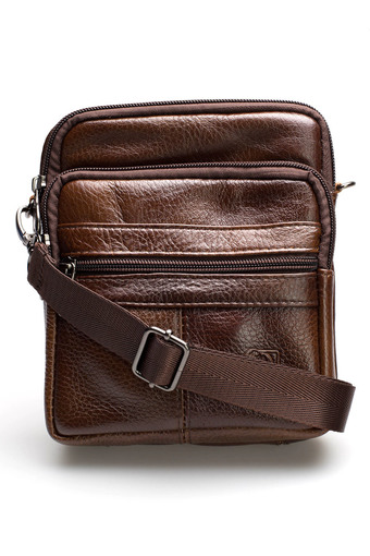 Chinatown Leather กระเป๋าสะพายหนังแท้ รุ่นซิปหน้ายื่นตั้ง - สีน้ำตาล