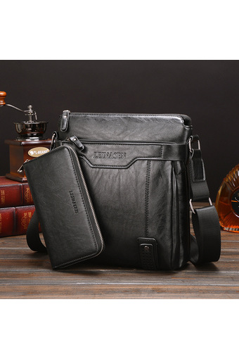 Leather Handbag High Quality Crossbody Bag Satchel Bag Vertical Section (Black /1 Wallet Inside) - Intl