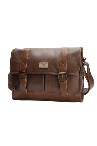 360DSC Three-box Casual Business Men PU Leather Flap-Over Cross Body Bag Messenger Shoulder Bag Briefcase Bag - Light Coffee