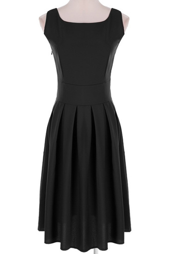 Jo.In Stylish Ladies Women Casual Solid Sleeveless Bubble Dress S-XL (Black)