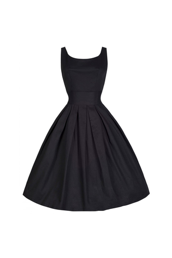 Hequ Vintage Hepburn Wind Waist Thin Fluffy Dress (Black)