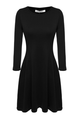ASTAR ANGVNS Stylish Women Casual Round Neck 3/4 Sleeve Slim Fitted Solid Color Dress ( Black ) - Intl