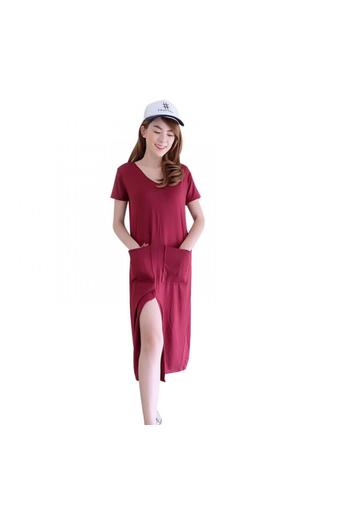 Fashionstory แมกซี่เดรสสุดฮิตสำหรับวันชิคๆคูลๆ สีแดงเข้ม