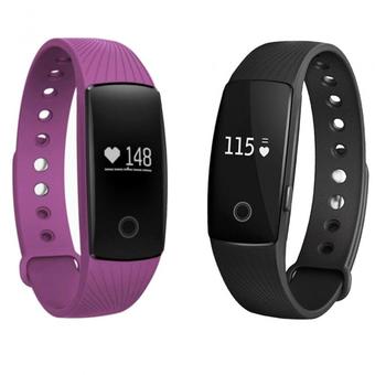 Nanotech Smart Bracelet band Heart Rate Monitor 107 Wristband Activity Fitness Tracker for IOS&amp;Android 2 ชิ้น (ดำ/ม่วง)