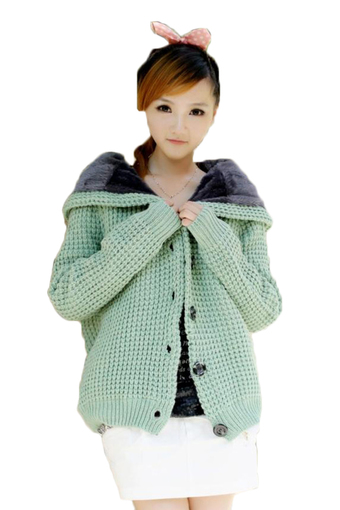 Ready4Girl เสื้อแจ็คเก็ตกันหนาว ไหมพรมถักลายนูนซับขนกระต่าย มีฮู้ด (สีเขียว)