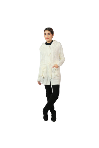 Squareladies เสื้อโค้ทไหมพรมกันหนาว ขนบุ No.J1035 (สีขาว)