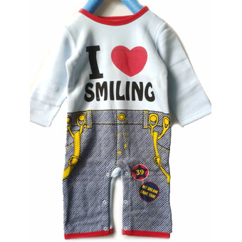 Whitelabel ชุดลอมเปอร์กันหนาวโทนสีฟ้าอ่อน สกรีนลาย I LOVE SMILING