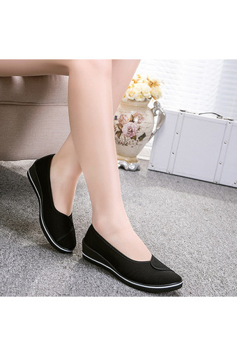 Female with slope Comfortable Soft Work shoes Beauty Dance Canvas shoes Black - Intl