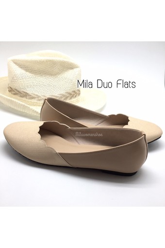 Mila Duo Cream Flats รองเท้าผู้หญิง ส้นเตี้ย ส้นแบน สีขาวครีม
