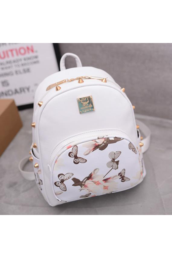 Girly Bags กระเป๋าสะพายหลัง กระเป๋าแฟชั่นเกาหลี รุ่น GP-026 (สีขาวลายดอกไม้)