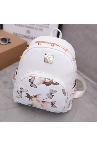 Little Bag กระเป๋าสะพายหลัง กระเป๋าแฟชั่นเกาหลี รุ่น LP-026 (สีขาวลายดอกไม้)
