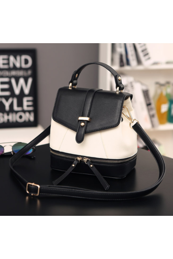 Wichu Bag กระเป๋าสะพายหลัง ผู้หญิง กระเป๋าแฟชั่น กระเป๋าเป้เกาหลี รุ่น LP-060 (สีดำ/ขาว)