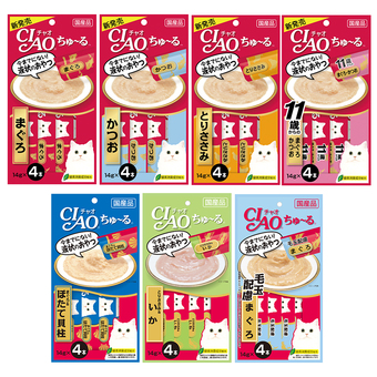 CIAO Chu-ru ขนมแมวเลีย คละ 7 รส 14 กรัม x 4 ซอง (7 แพ็ค)