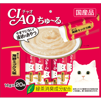 CIAO Chu-ru ขนมแมวเลีย รสปลาทูน่าเนื้อขาว ขนาด 14 กรัม x 20 ซอง จำนวน 1 แพ็ค
