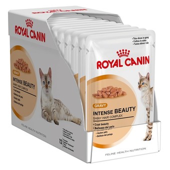 Royal Canin Intense Beauty Pouch Gravy (12 Pouches) โรยัลคานิน อาหารชนิดเปียกแบบซอง 85 กรัม สำหรับแมวโตอายุ 1 ปีขึ้นไป บำรุงขนและผิวหนัง (เกรวี่) (12 ซอง)
