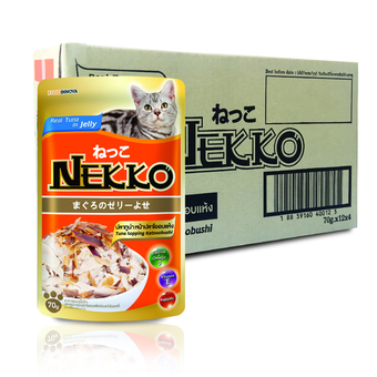 Nekko อาหารแมวเน็กโกะ ปลาทูน่าหน้าปลาโออบแห้ง 70 g. x 48 ซอง