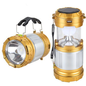 MP.DC แบทสำรองตะเกียง Outdoor LED Solar Camping Light & Flashlight & USB Power Bank Tent Lamp Lantern (สีทอง)