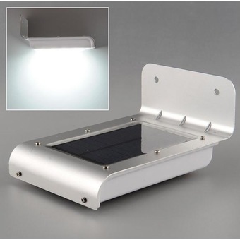 Alpha ไฟกันขโมยโซล่าเซลล์ติดกำแพง 16 LED พร้อมเซนเซอร์จับความเคลื่อนไหว PIR (สีเงิน)