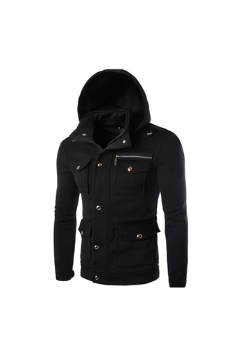 Men Winter Warm Multi-pocket Hooded Outerwear Coat Black (Intl)