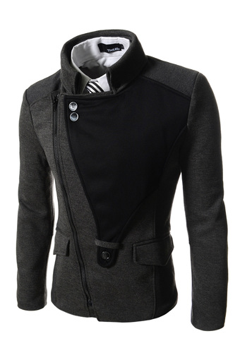 TheLees Casual Rider Style Stretchy Slim Zipper Jacket Jumper Charcoal