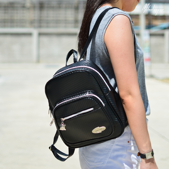 MilesKeeper mini backpack PVC leather กระเป๋าเป้หนัง รุ่น 204 - Black