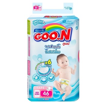 ขายยกลัง GOO.N กางเกงผ้าอ้อมเด็กแบบ TAPE NB - 46 ชิ้น 4 แพ็ค ( ทั้งหมด 184 ชิ้น )