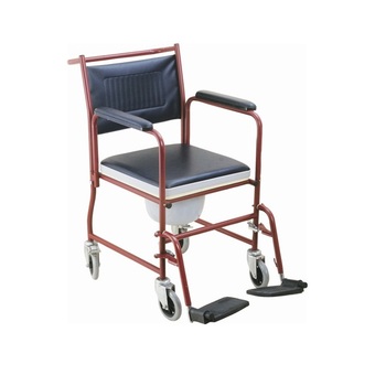 a*bloom เก้าอี้นั่งถ่าย มีล้อ สามารถถอดที่วางแขน และที่วางเท้าได้ - สีดำ/แดง
