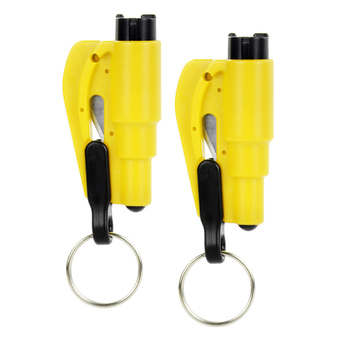 Multifunction 3-in-1 Emergency Car Safety Hammer Belt Cutter Keyring - Yellow (2 PCS)