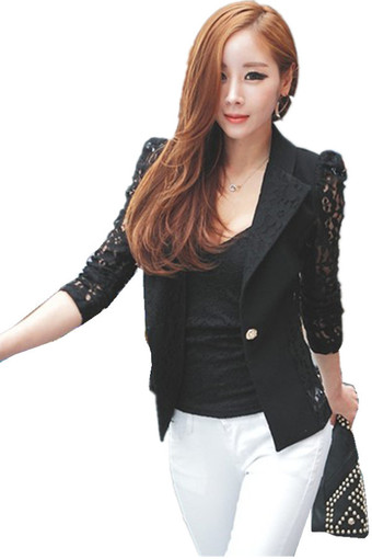 Hanyu Korean Stylish Suit Long Sleeve Slim Coat (Black)