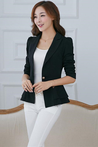 LALANG Fashion Jacket Blazer Flouncing Women Suit Slim Black