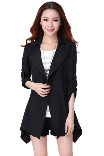 Cyber Fashion Women Casual Trench Coat Long Jacket Overcoat Outerwear (Black)