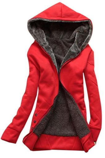 LALANG Women&#039;s Warm Cotton Hoodie Fleece Coats Outerwear Jackets Red