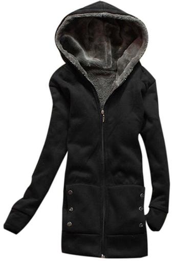 LALANG Women&#039;s Warm Cotton Hoodie Fleece Coats Outerwear Jackets Black