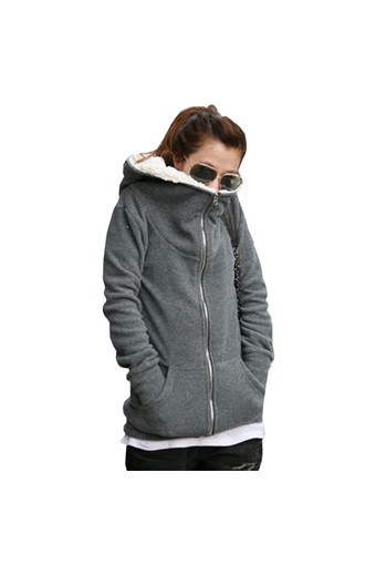 ZANZEA Womens Fleece Long Sleeve Coat Hooded Hoodie Jacket Sweater Outwear Sweatshirt Grey