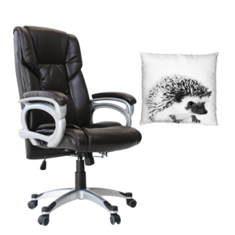 U-RO DECOR เก้าอี้สำนักงาน รุ่น HAMBURG (สีน้ำตาล) + หมอนอิงพิมพ์ลาย รุ่น HEDGEHOG