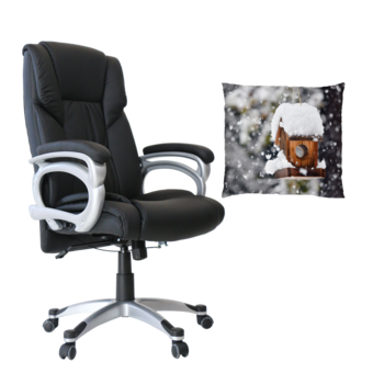 U-RO DECOR เก้าอี้สำนักงาน รุ่น HAMBURG (สีดำ) + หมอนอิงพิมพ์ลาย รุ่น SNOWY HOUSE-B