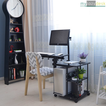 mylazydesk โต๊ะคอมล้อเลื่อนขยายพื้นที่ รุ่น 08 Black flower ขนาด 70x58x100 cm. (ดำลายดอกไม้ )