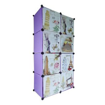 I-YO DIY Cabinet ตู้เสื้อผ้า+ตู้เก็บของ 8 ช่อง ลายวินเทจ (สีม่วง)