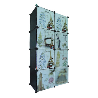 I-YO DIY Cabinet ตู้เสื้อผ้า+ตู้เก็บของ 8 ช่อง ลายวินเทจ (สีดำ)