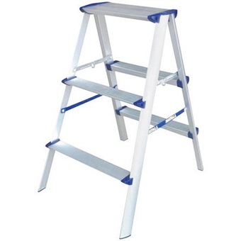 MATALL บันไดอลูมิเนียมหนา มีระบบล็อคตรงกลาง รับน้ำหนัก 100 kg พับเก็บได้ สีเงิน-น้ำเงิน Size 51x76x64 cm